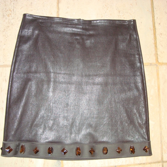 Jitrois Leather Skirt With Stone Jem Detail on Hem - Picture 1 of 5